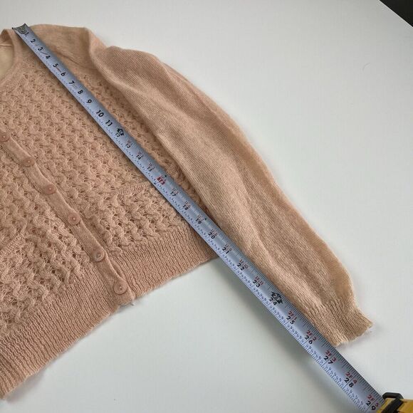 Anthropologie Guinevere Gossamer Mohair Cardigan Sweater S Peach Cottagecore - Picture 7 of 12